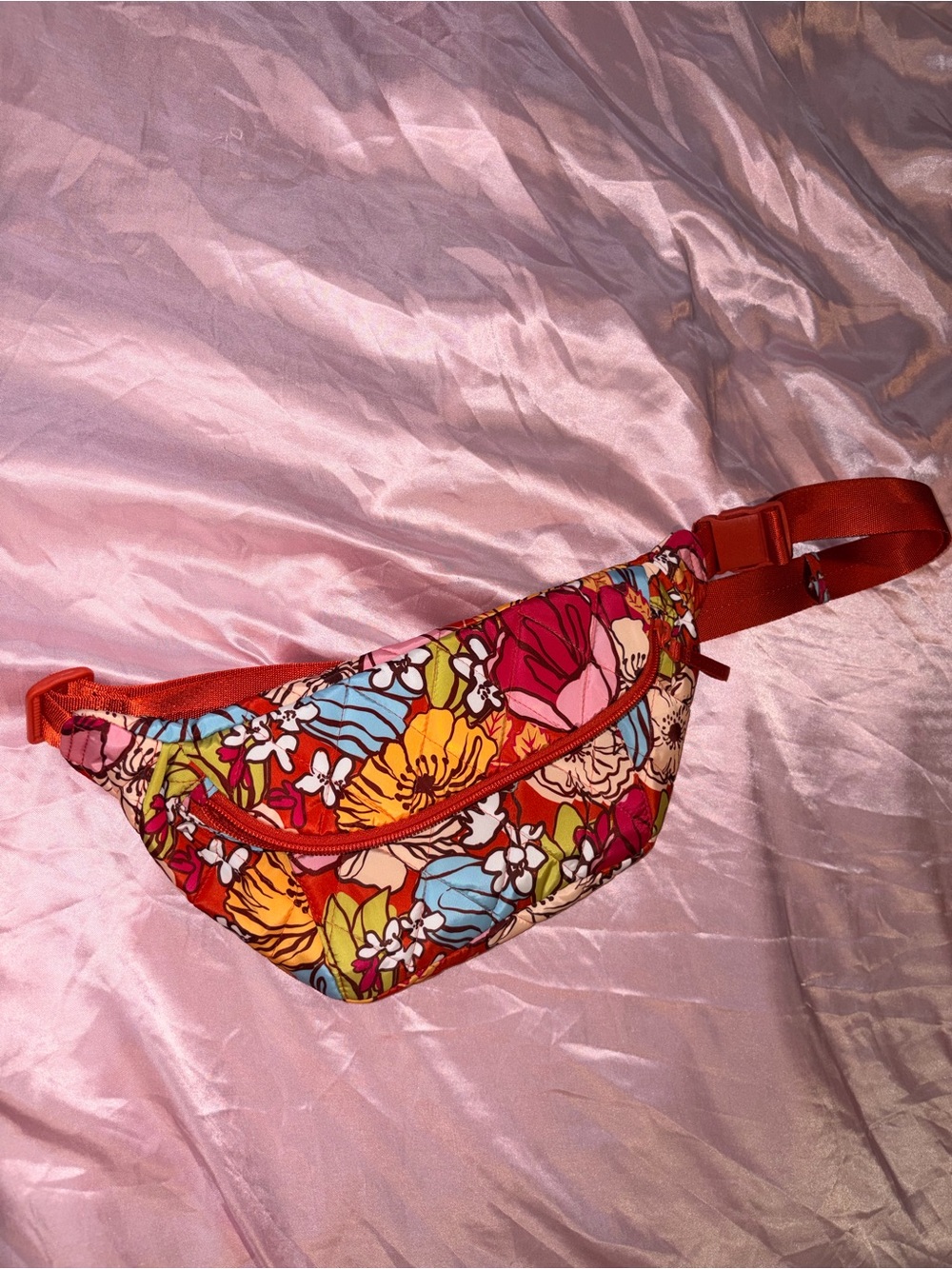 Vera Bradley Floral Multi-Color Crossbody Belt Bag with Red Strap